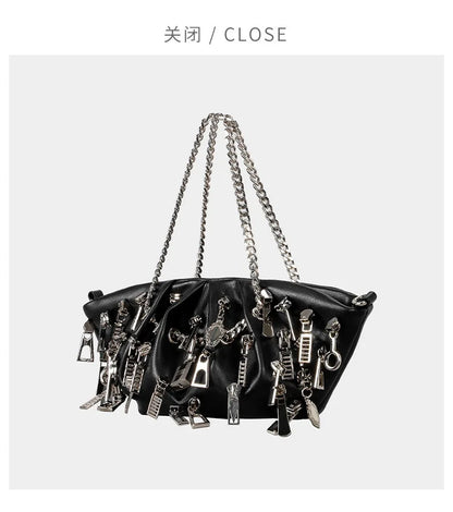 Borsa per ascelle con gnocchi increspato stile punk 2025 Borse a tracolla da donna con decorazione per la testa con cerniera multipla Borse Y2K per ragazza piccante