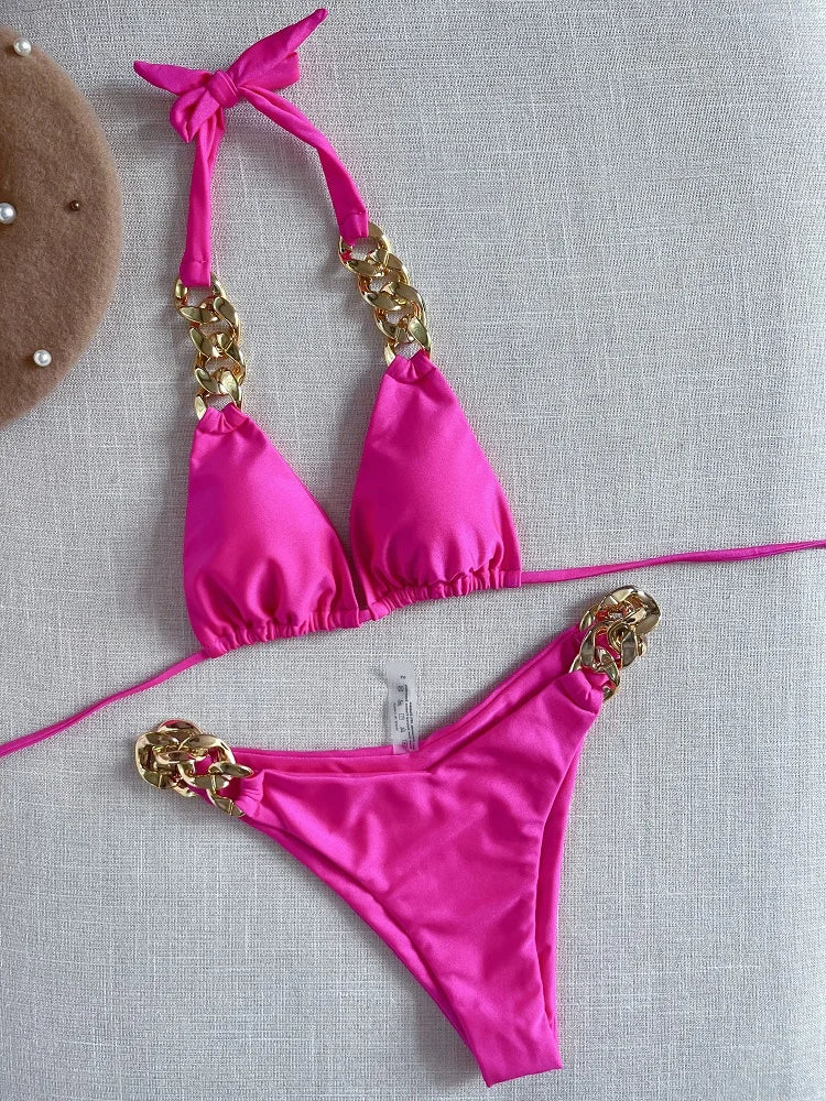 RUOTONGSEPT Neuer Sexy Bikini 2023 Triangle Badeanzug für Damen Brasilianisches Bikini-Set 2-teiliger Neckholder Bademode Push-Up Badeanzug