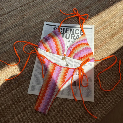 Damen-Badeanzug, bunte Ahornblätter, gestrickter Bikinirock, dreiteiliges Set, geteilter Badeanzug, Bikini, sexy Biquini, Badeanzug