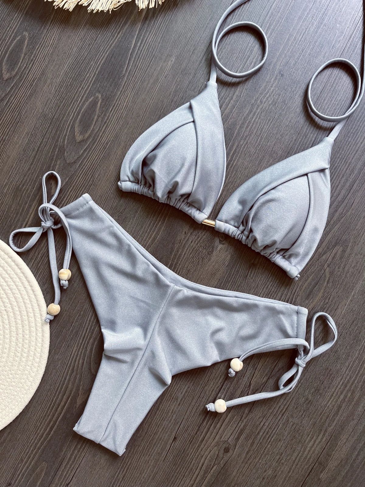 Solid color sexy swimsuit women's new bikini blue beachwear split Brazilian bikini set