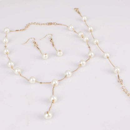 4 pezzi di collana color oro, orecchini, bracciale, set da donna, elegante collezione di perle d'imitazione, gioielli con nappa temperamento