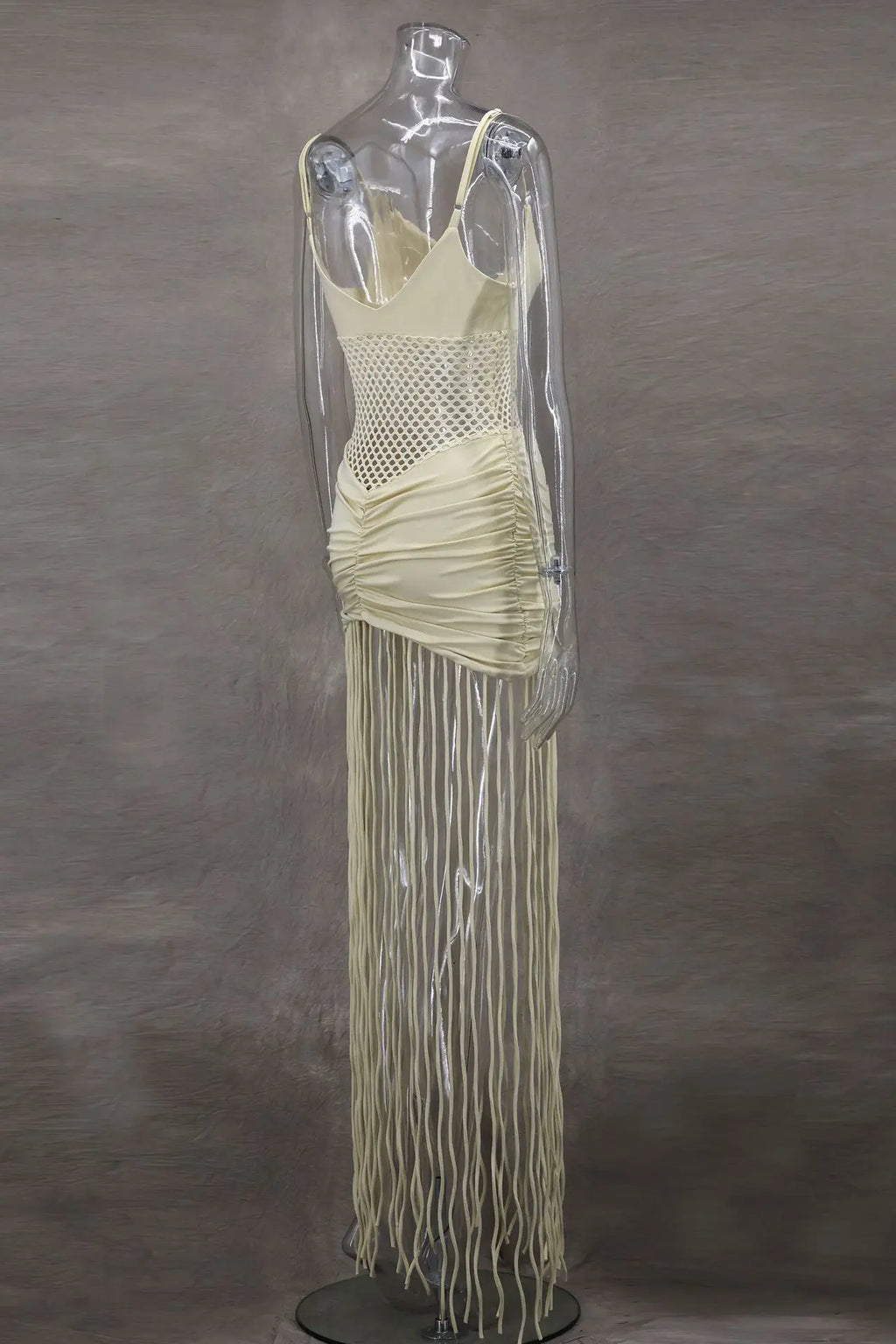 Abito con fionda con giunture sull'orlo con nappa Abito da donna sexy con vita scava fuori Abiti aderenti pieghettati elasticizzati Abito da spiaggia estivo solido femminile