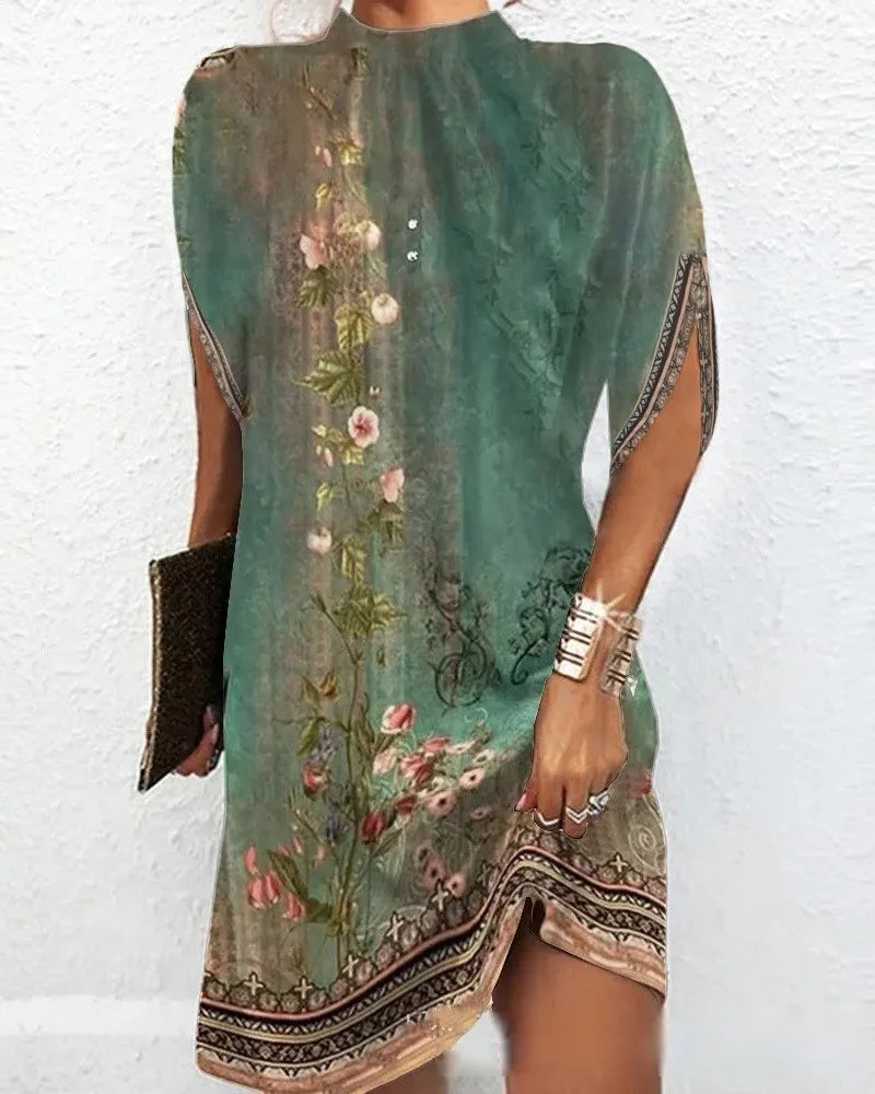 New Fashion Tie Dye Stampato Girocollo Casual Mini Abiti Per Le Donne 2023 Elegante Estate Manica A Pipistrello Abito Allentato Abiti Femminili