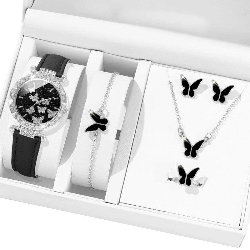 Set di gioielli a farfalla (senza scatola) orologi da donna anelli per orologi in pelle da donna collana orecchini bracciale regalo di nozze
