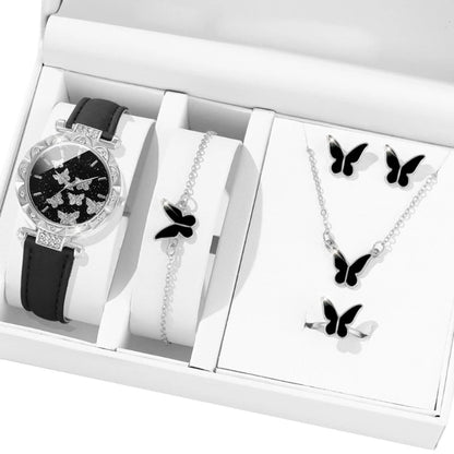 Set di gioielli a farfalla (senza scatola) orologi da donna anelli per orologi in pelle da donna collana orecchini bracciale regalo di nozze