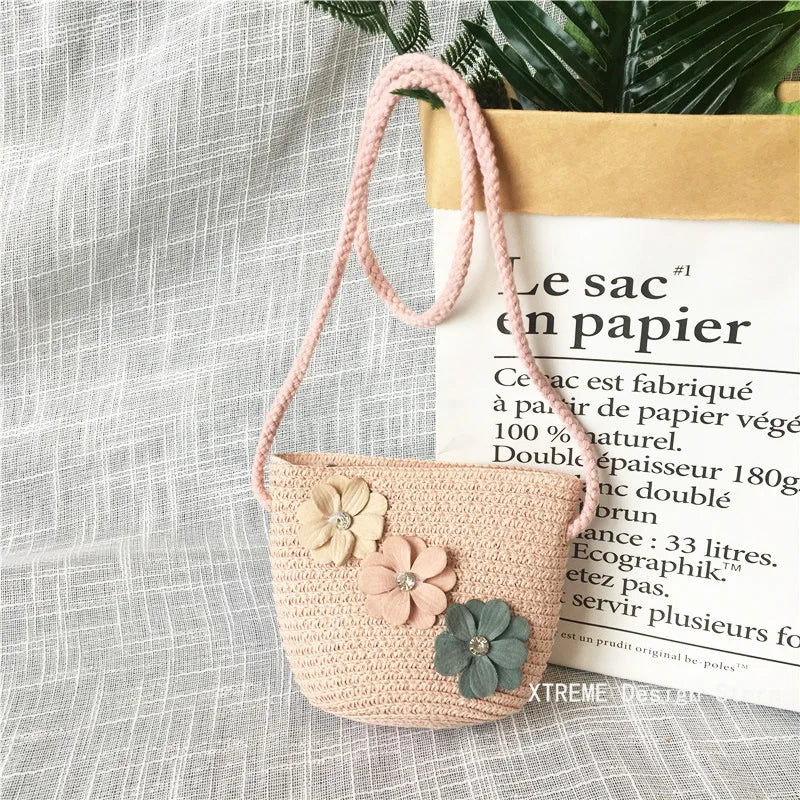 Borsa a tracolla in tessuto di paglia per bambini estivi belle ragazze borse portamonete piccole borse a tracolla per bambini Mini portafoglio principessa
