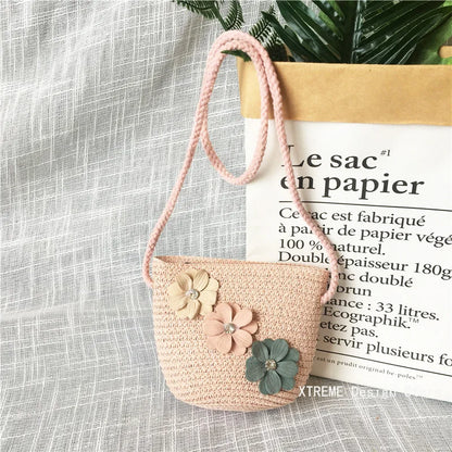 Borsa a tracolla in tessuto di paglia per bambini estivi belle ragazze borse portamonete piccole borse a tracolla per bambini Mini portafoglio principessa