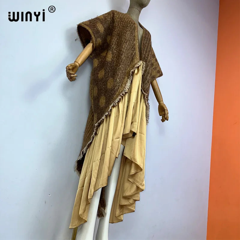 WINYI nuovi vestiti invernali per le donne stampa geometrica Africa lusso lungo pelliccia cappotto allentato spesso caldo lungo piumino abito invernale