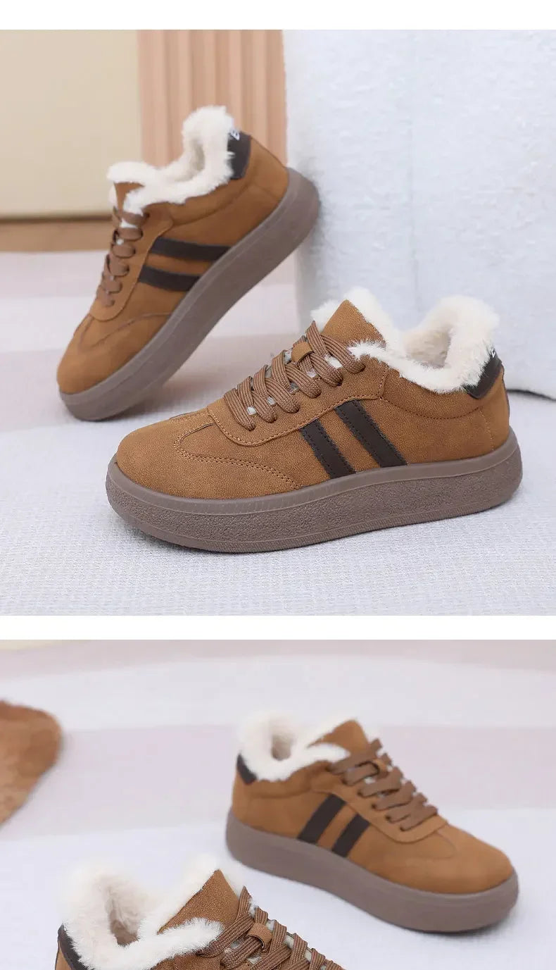 Stivali da neve da donna per l'inverno, con fodera in pile, scarpe basse casual, impermeabili, antiscivolo, resistenti, comode e calde, scarpe da donna in stile retrò.