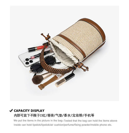 Borsa a secchiello in paglia di moda Borse da donna in tessuto Borse a tracolla con pannelli firmati Borse a tracolla piccole da spiaggia estive casual sac