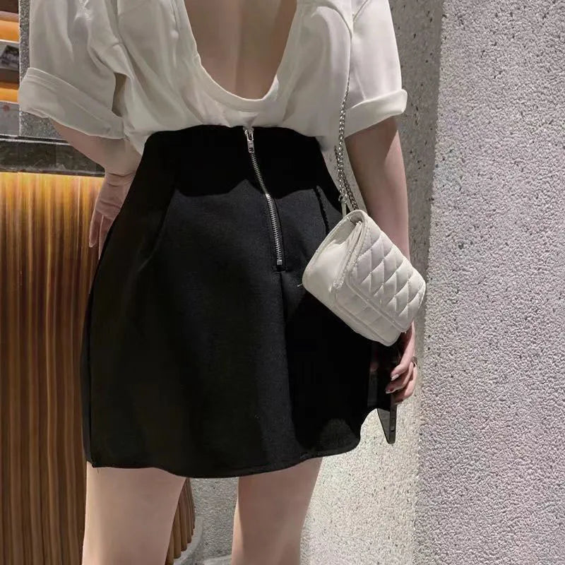 Xpqbb Minigonna bianca stile coreano per donna Streetwear Gonne corte gonfie a vita alta Gonna Y2K a trapezio semplice da donna All-Match