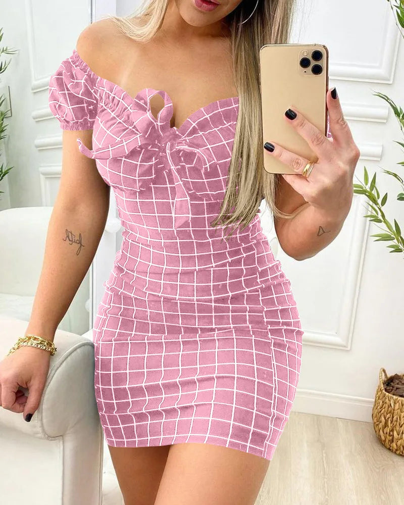 Sommerkleid sexy Verpackung Gesäß kurzer Rock aus Gitterdruckkleid für den grenzüberschreitenden Handel