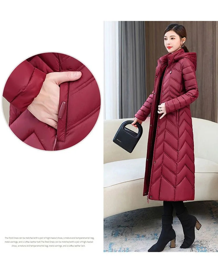 2026 NUOVA Giacca Invernale Imbottita con Cappuccio 5XL Parka Calda da Donna Cappotto Lungo in Cotone Imbottito alla Moda Cappotto Femminile Slim Elegante