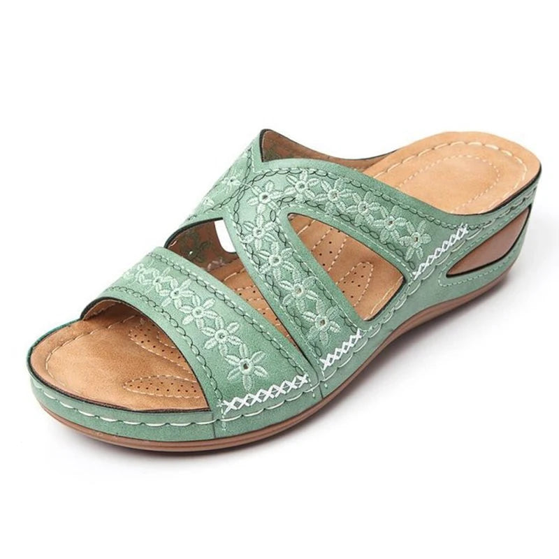 Sandali con zeppa da donna estivi Sandali ortopedici premium con punta aperta Pantofole retrò con piattaforma femminile casual in pelle antiscivolo vintage