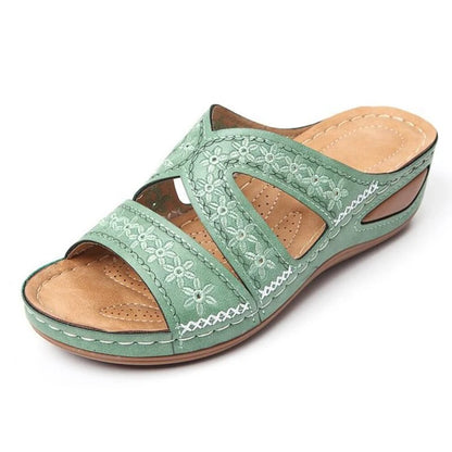 Sandali con zeppa da donna estivi Sandali ortopedici premium con punta aperta Pantofole retrò con piattaforma femminile casual in pelle antiscivolo vintage
