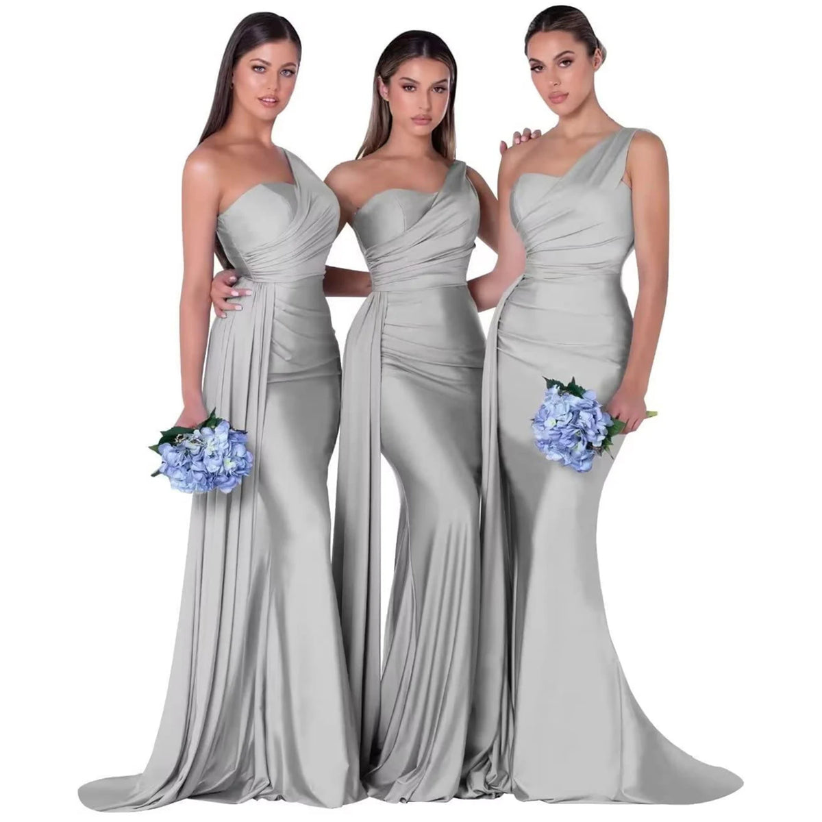 Abiti da damigella d'onore eleganti a sirena monospalla senza maniche in raso abito da cerimonia nuziale abiti para bodas con strascico personalizzato