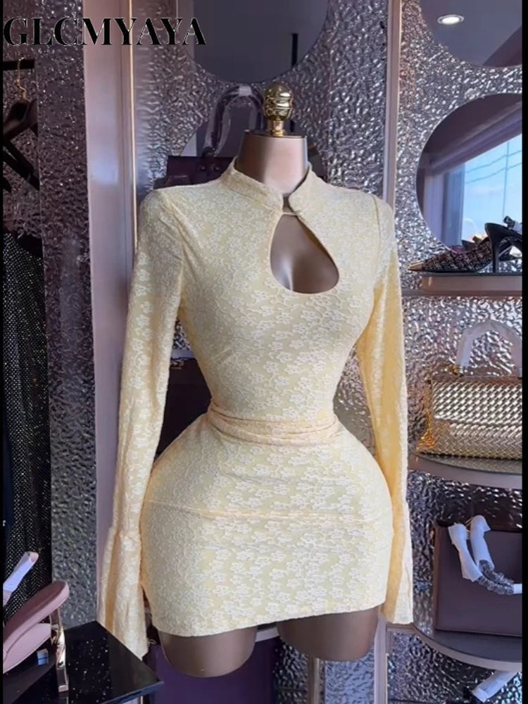 GLCMYAYA Donna Colletto alla coreana Elastico Aderente Midi Mini abito in raso 2026 Autunno Inverno Cocktail Anche festa di compleanno Abiti alla moda