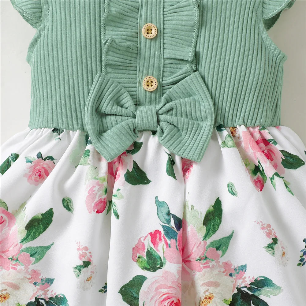 1-5 anni Toddler Girl Dress Fly Sleeve Flowers A- Line Princess Dress bambini Summer Lovely Daily Holiday Dresses for Kids Gir
