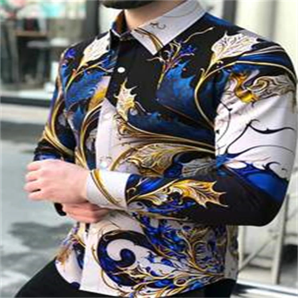 Herrenhemd mit Retro-Blumenmuster, langärmelig, lässig und bequem, in verschiedenen Größen erhältlich, für alle Jahreszeiten geeignet.