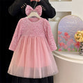 Abiti da ragazza Moda autunnale Nuova maglia patchwork con paillettes Abito da principessa a maniche lunghe Tinta unita Abbigliamento per bambini di Capodanno