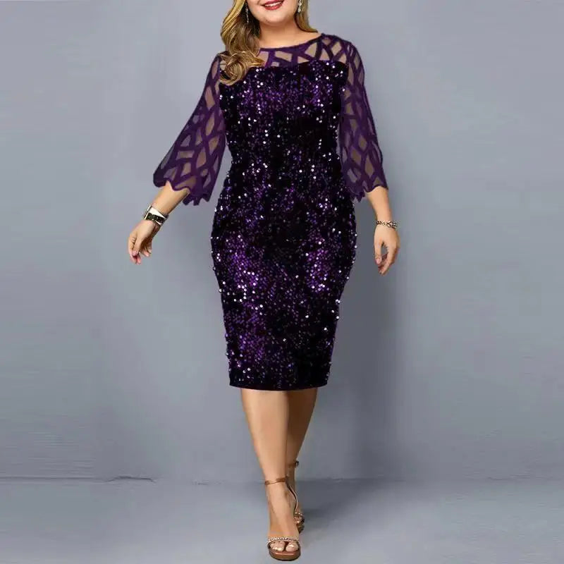 2022 donne lucide abiti da festa taglia M-5XL abiti da sera O collo pizzo manica corta guaina vintage paillettes abito da sposa signore