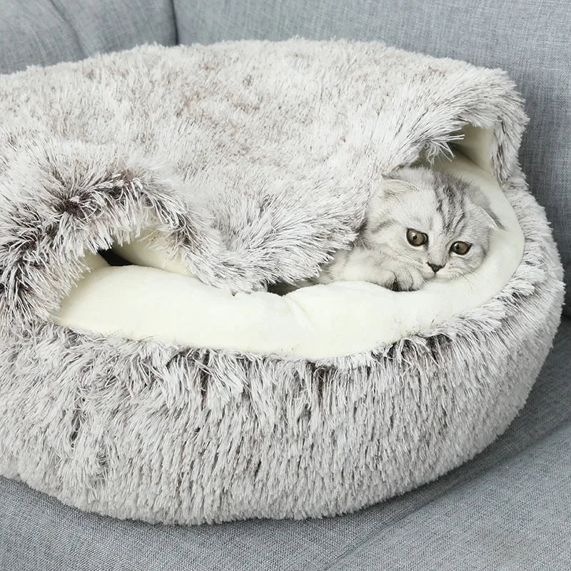 Winter Plush Pet Cat Bed Round Cat Cushion Cat House 2 in 1 Warm Cat Basket Pet Sleep Bag Cat Nest Kennel for Small Dog Suit New