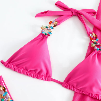 Bikini Giallo Sexy con Strass 2026, Costume da Bagno Femminile, Set Bikini Brasiliano, Abbigliamento da Spiaggia