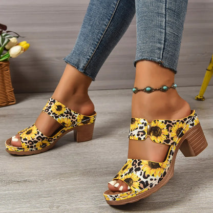 Sandales d'été légères à talons hauts pour femmes, nouvelles sandales élégantes à bout ouvert et talon épais, mules décontractées à bride arrière pour femmes 2026