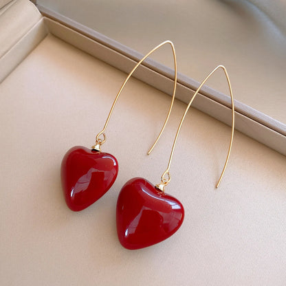 Orecchini a Cuore Rosso Carini per Donne e Ragazze, Orecchini a Cerchio Semplici e Lisci, Orecchini Geometrici alla Moda, Gioielli Rotondi per Feste