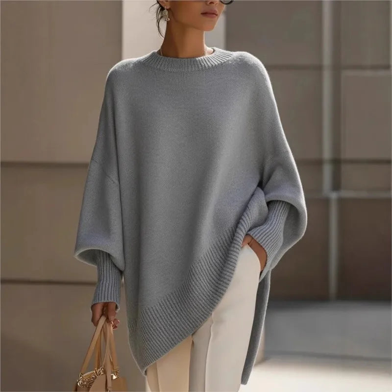 Nuovo Maglione da Donna Autunno-Inverno, Collo Tondo, Maniche Lunghe, Pullover Lavorato a Maglia, Stile Casual e Comodo, Tinta Unita