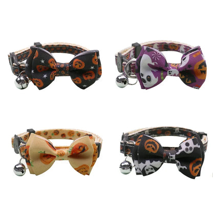 Collana per cuccioli di gattino Cintura con fibbia di sicurezza regolabile Papillon per chihuahua Forniture per animali Collare per gatti Happy Halloween con fiocco a campana