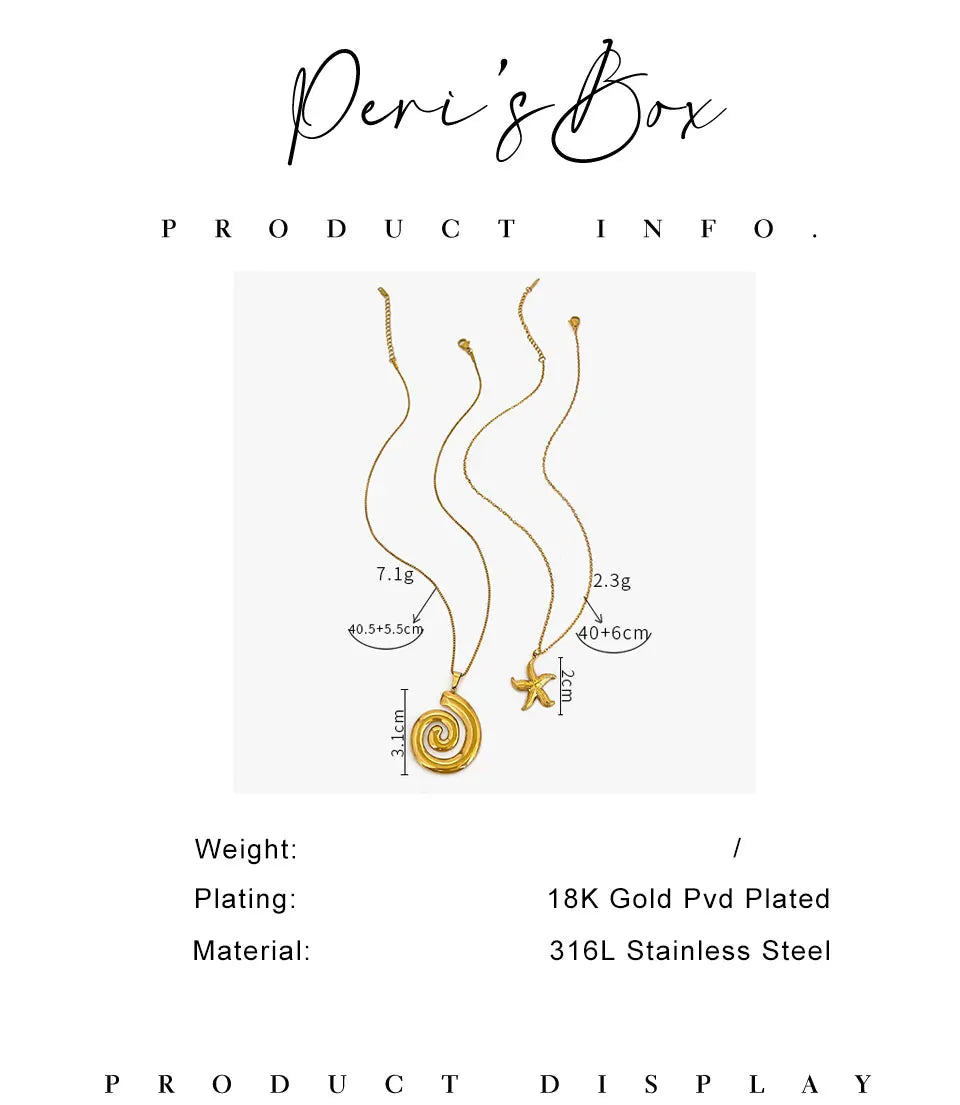 Peri'sbox New Fashion Starfish Hollow Vortex Collana con ciondolo a spirale per le donne Placcato oro 18 carati Appannamento Gioielli gratuiti Regali Estate