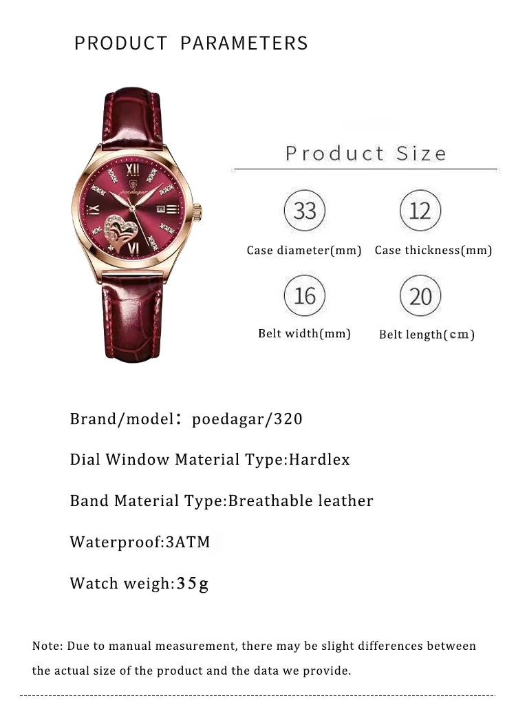 POEDAGAR Orologi casual di lusso per donna Orologio da donna in pelle con calendario impermeabile Orologio da polso al quarzo da donna di moda di alta qualità