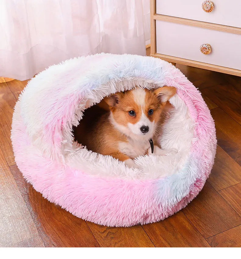 Winter Plush Pet Cat Bed Round Cat Cushion Cat House 2 in 1 Warm Cat Basket Pet Sleep Bag Cat Nest Kennel for Small Dog Suit New