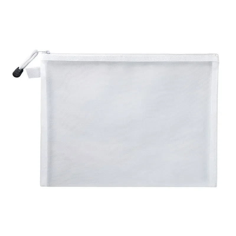 Borsa per penne in rete con cerniera trasparente in nylon Borse per file per studenti Borsa speciale per garza in rete per esame Custodia per trucco per cosmetici in rete per i viaggi