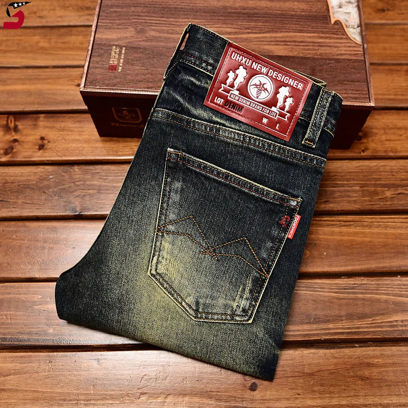 Jeans nostalgici retrò Moda classica da uomo 2025 Nuova caduta Slim Fit Dritto Alla moda Casual Pantaloni lunghi in denim abbinati