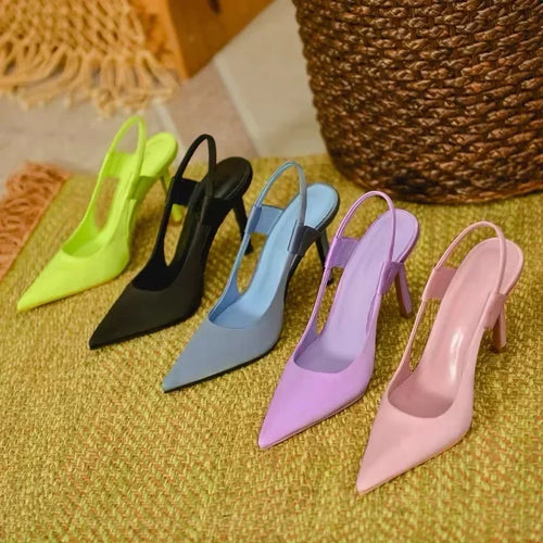 Sandales d'été pour femmes 2026 : Sandales de luxe à bride arrière pour femmes, à bout effilé, à enfiler, à talon aiguille fin, chaussures élégantes à talons pour femmes