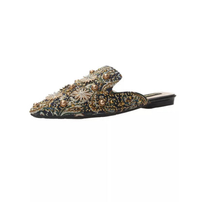 Luxury Women Mules Ladies Summer Chinese Slippers Women Shoes New Low Heels Flat Casual Shoes Woman Flip Flops 2023