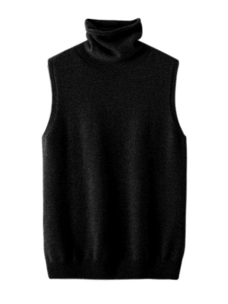 Donna 100% lana merino pullover senza maniche maglione a collo alto gilet maglieria di lana primavera autunno inverno gilet moda top