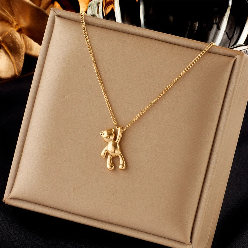 XIYANIKE Collana in acciaio inossidabile 316L Collana con ciondolo orso Accessori per donna Nuove tendenze Regali di gioielli per ragazza di Natale Collier