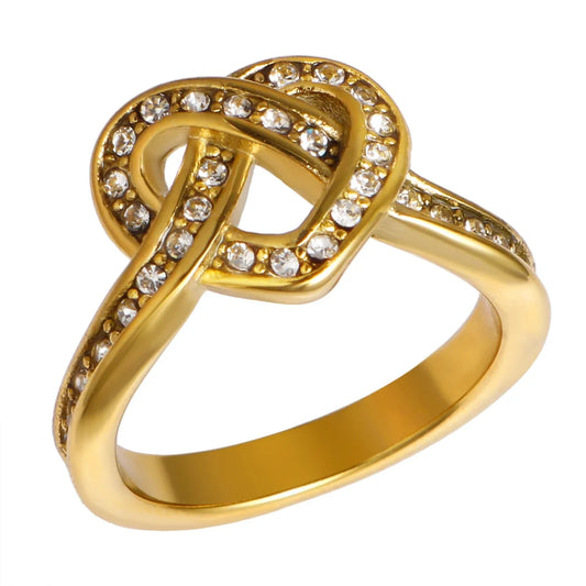 Anello minimalista con cuore d'amore in acciaio inossidabile per donna Anelli con zirconi intarsiati Gioielli di moda romantici impermeabili color oro