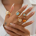 Ingemark 5 Pz/set Retro Color Oro Irregolare Anello di Metallo per Le Donne Della Boemia Aperto Regolabile Anello Ampio Estetico Y2K Regalo Dei Monili