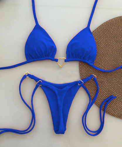 Sexy Low-Waist Bikini Set for Women Summer Solid Color Tie-Front Swimsuit with Padded Top for Beach Vacation