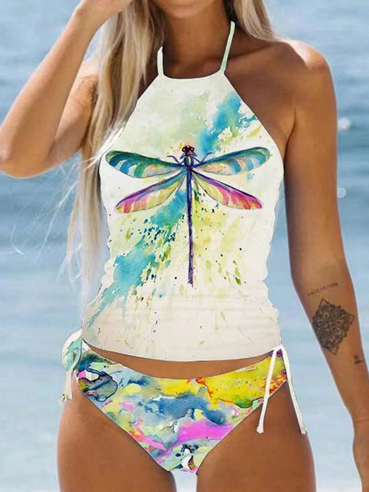 Vigorashely 2026 Print Push Up Tankini Lwo Whist Neckholder Gebunden Damen 2-teiliger Badeanzug Rückenfrei Strand Bademode