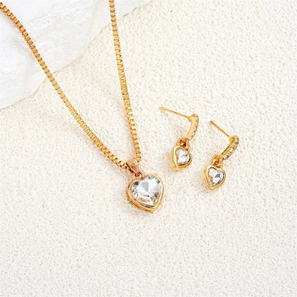 Set di gioielli con ciondolo a forma di cuore da 3 pezzi di collana con pendente per orecchini per le donne Set di gioielli con doppio cuore con strass di moda squisita regalo