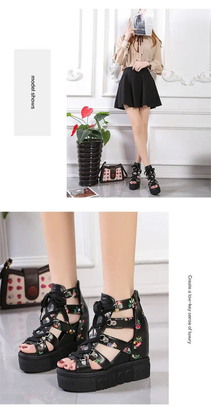 Women Shoes 2025 Summer Sandals 12cm Wedge Platform Open Toe Sandals Woman Rome High Heels Casual Shoes Lady Female Sandalias