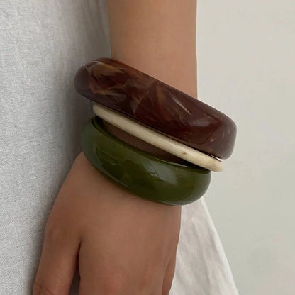Ingemark 3 Stili Boho Braccialetti rotondi impilati in resina per le donne Braccialetti larghi etnici geometrici Accessori per gioielli a mano