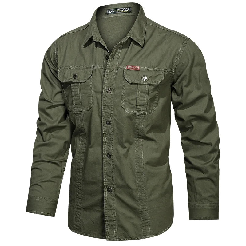 100% cotone di alta qualità primavera autunno moda uomo manica lunga tinta unita camicia Casual Multi tasca 6XL giacca Cargo di grandi dimensioni