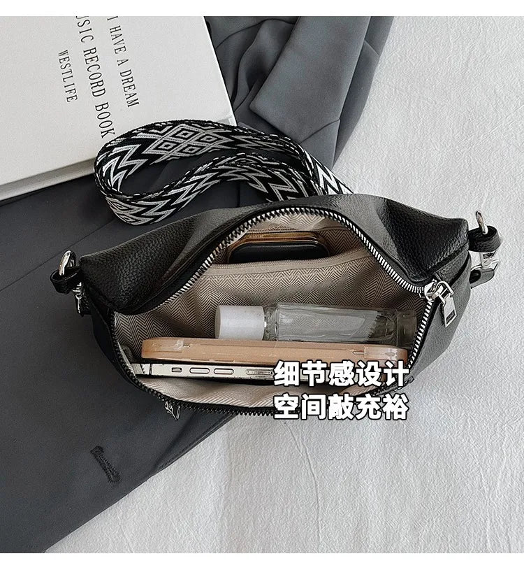 Marsupio da donna Marsupio da strada multitasche Borsa da petto in pelle PU Borsa a tracolla con tracolla larga alla moda Borse a tracolla solide retrò