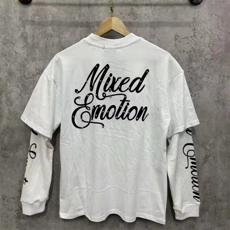 EMOTIONE MISTA T-shirt a maniche lunghe Uomo Donna High Street Stampa completa 100% cotone Girocollo Hip Hop Top oversize